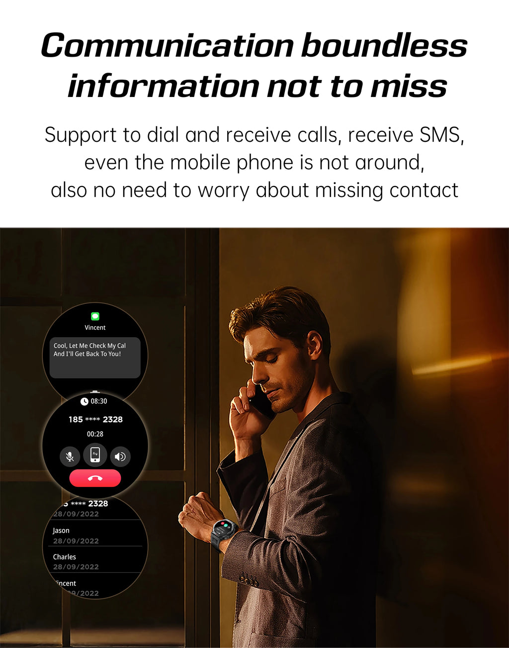 Smartwatch for iPhone Andriod,wireless call dialing,sports mode,incoming call and message push,fitness tracker,health monitoring