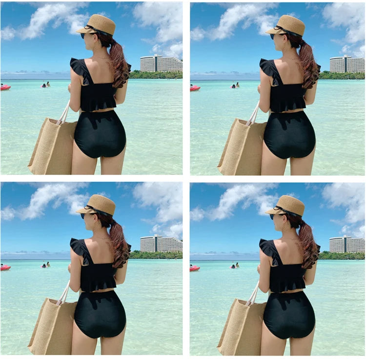 High Waist Women's Bikini Set Padded Ruffle Biquini Suit Two Pieces Swimwear Swimsuit High Quality Beach Suit 2023