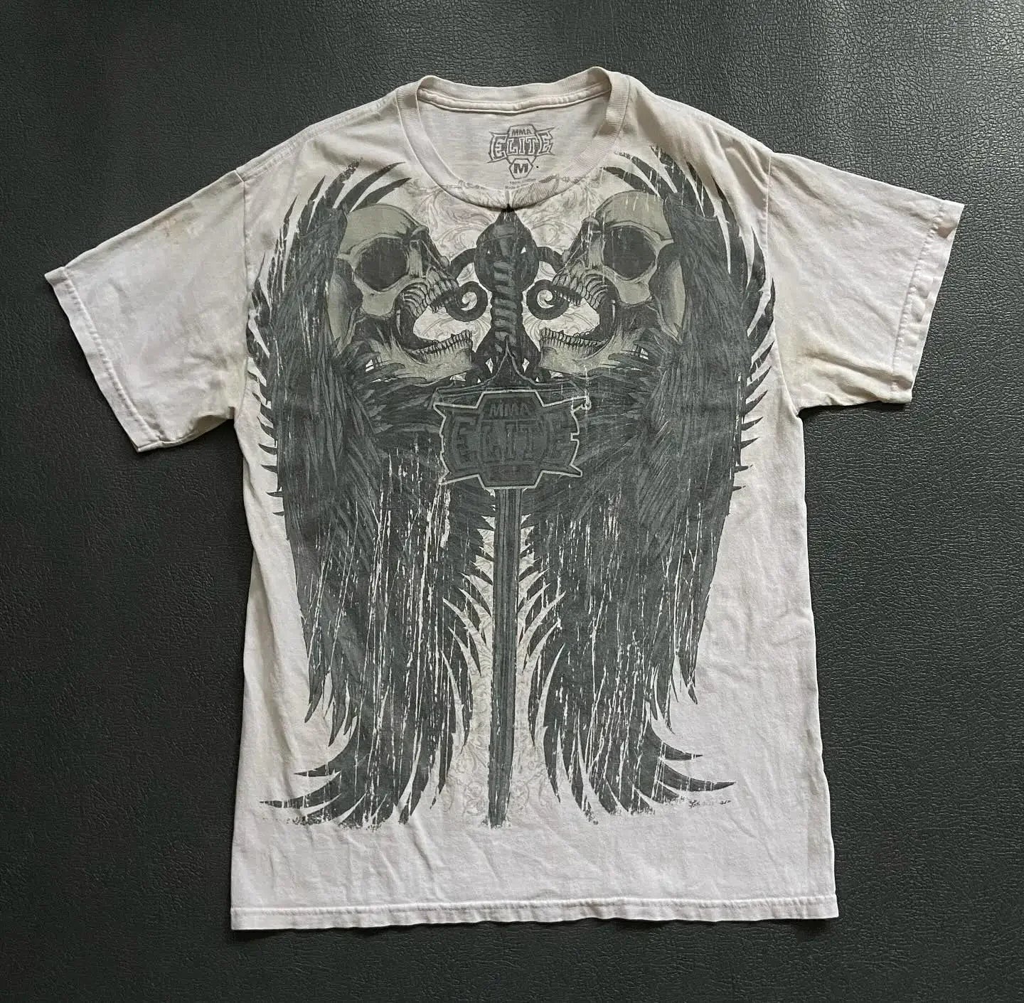 Gothic Vintage Distressed T-Shirt Two-in-One Skeleton Print Layered Top Y2K Retro Streetwear Loose Fit Harajuku Fashion Tee
