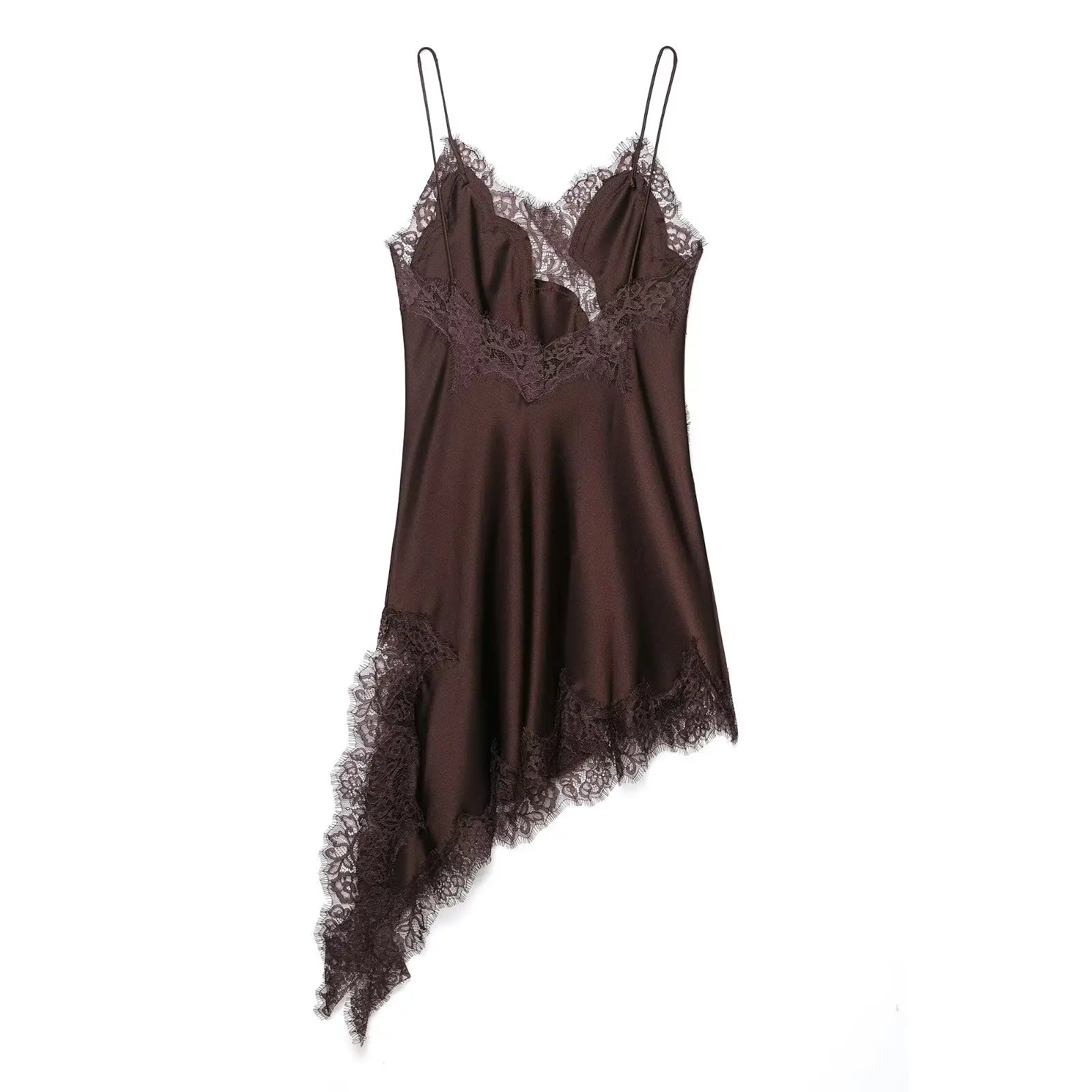 TFMLN Damen sexy Spitzen-Spleiß-Kleider Sommer einfarbig ärmelloses asymmetrisches Kleid rückenfrei schmal Damen Party Sling Minikleid