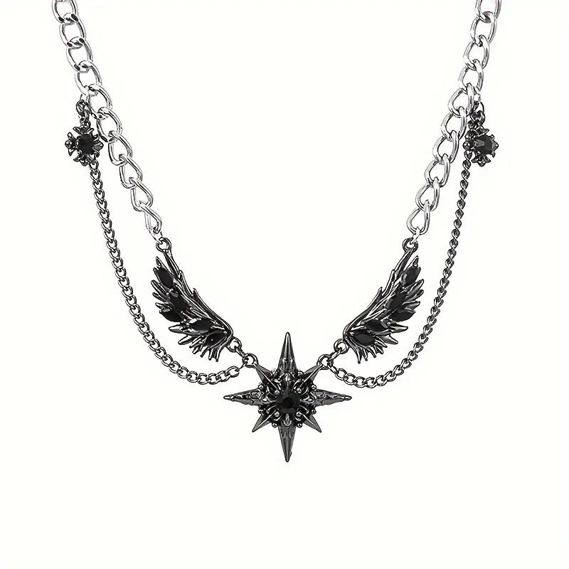 Men's stainless steel necklace, synthetic zircon, popular street style neck chain, exquisite wing design, give to boyfriend