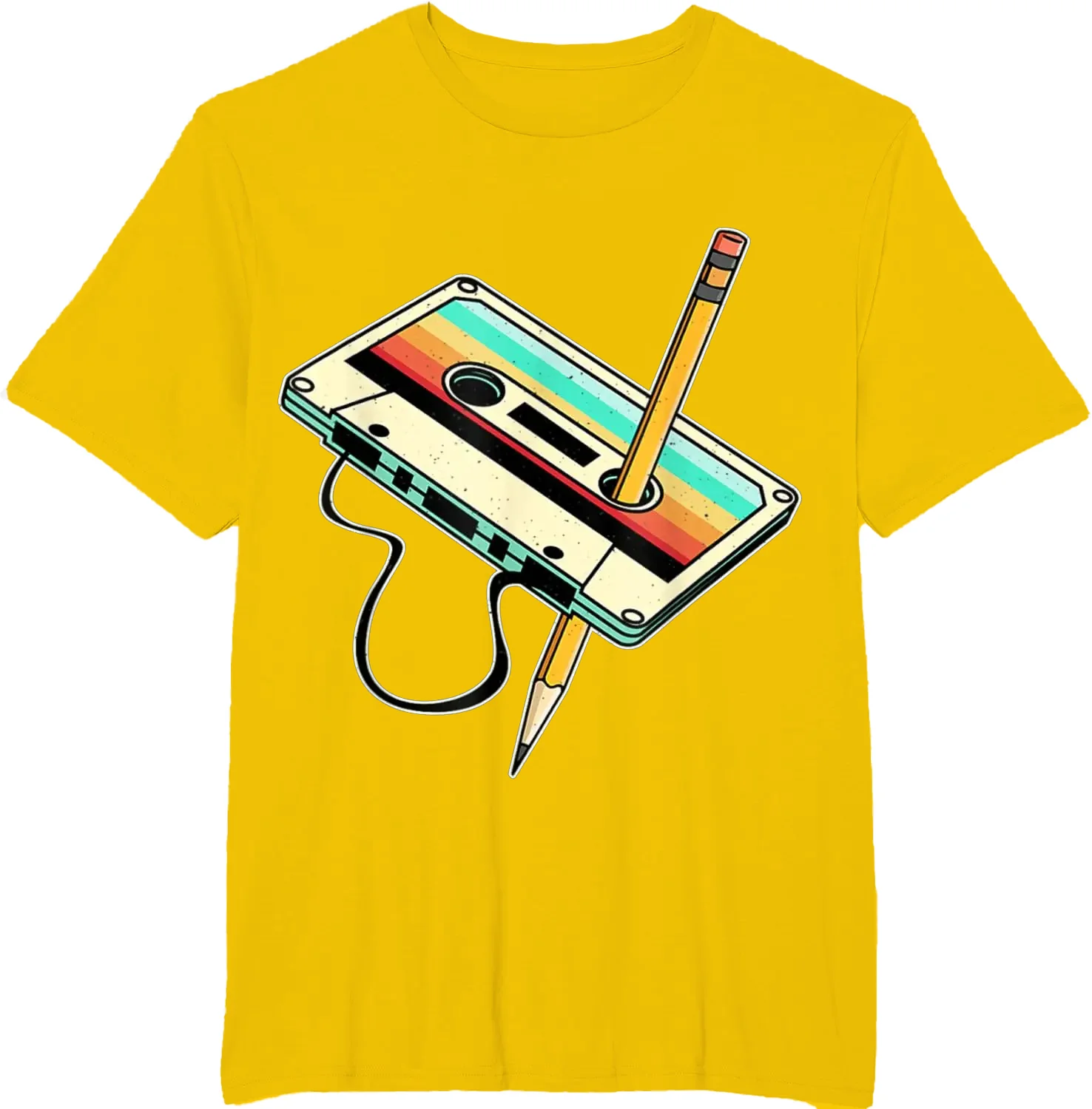 80s Cassette Tape Pencil 1980s Retro Vintage Throwback Music T-Shirt Men Clothing Vintage T Shirt Camisetas