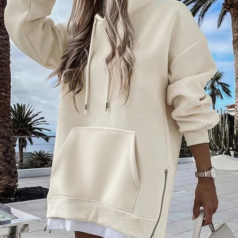 Women's Long Sleeve Patchwork Pullover Hoodie Autumn Winter Fashion Drawstring Loose Zipper Simple Hoodies 2025 Top Streetwear
