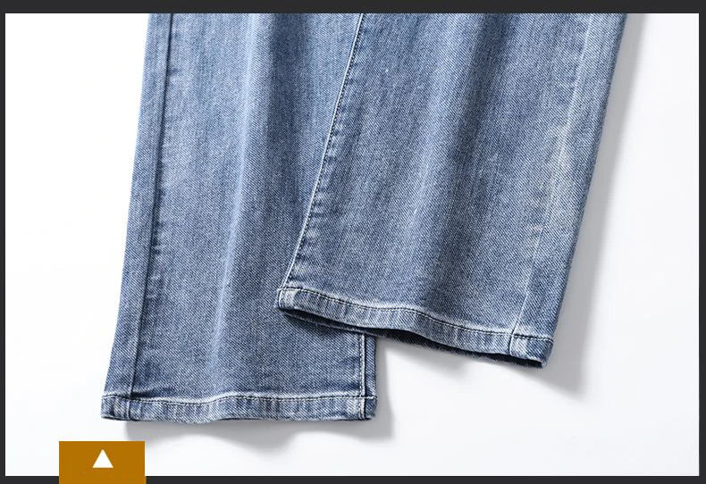 Korean Fashion Men's Soft Stretch Slim Fit Jeans Business Casual Straight Denim Pants Classic Brand Washed Blue Gray Trousers
