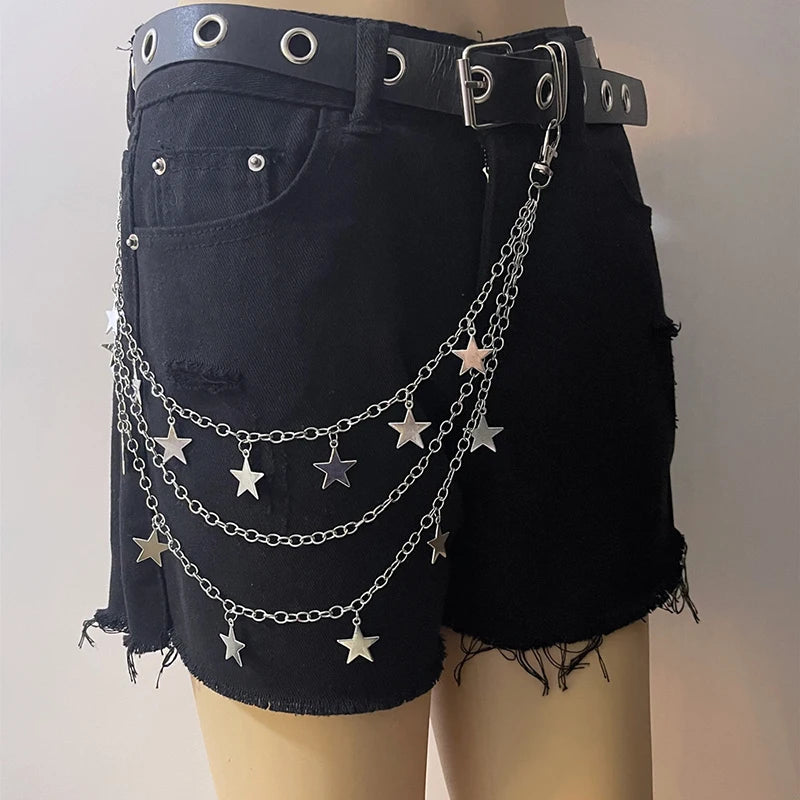Layered Punk Steet Spike Rivet Metal Chain Keychains For Women Men Pants Jeans Biker Goth Rock Belt Chains Jewelry Accessories
