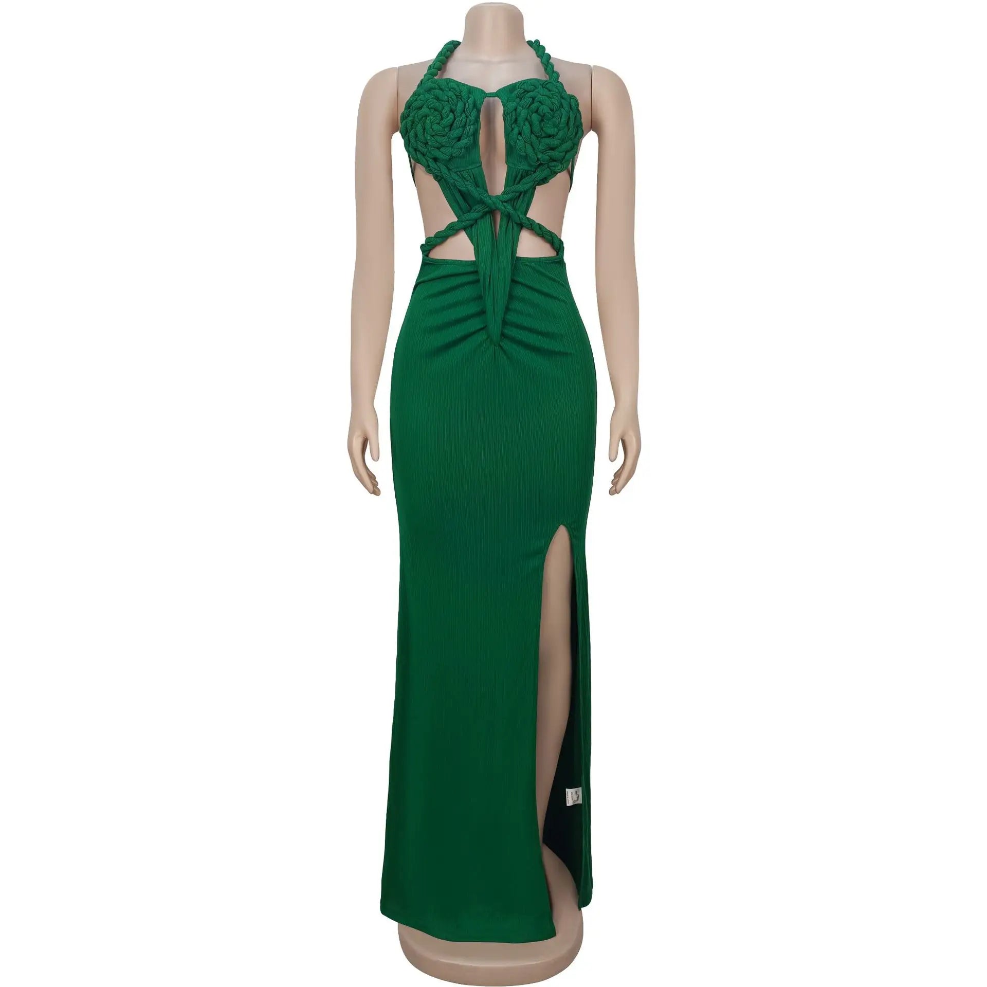 Joskaa Women Summer Knit Halter Long Dress Sexy Hollow Backless Slit Bodycon Maxi Dresses Holiday Party Club Beachwear S-XXL