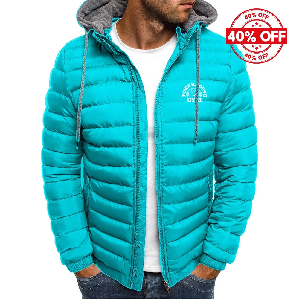 2025 Autumn And Winter Man's Solid Color Fashion Hoodies Coat Powerhouse Gym Logo Logo Print Cold-Proof Cotton-Padded Jacket