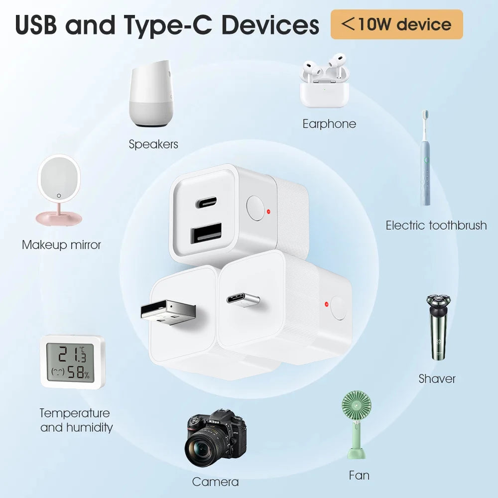 Smart USB Adapter Switch Zigbee 3.0  2 in 1 Mini USB Type-C Power Adaptor Plug Works with Home Assistant Zigbee2MQTT ZHA