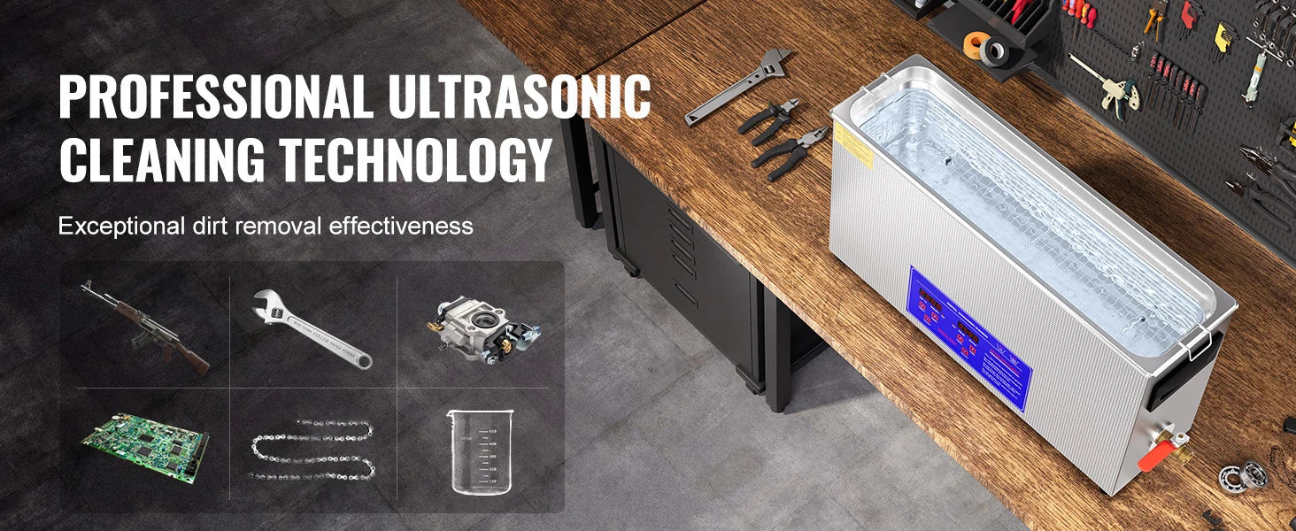 SucceBuy 10L Ultrasonic Cleaner 300W 40kHz Professional Ultrasound Cleaning Machine with Timer & Heater for Gun Automotive Parts