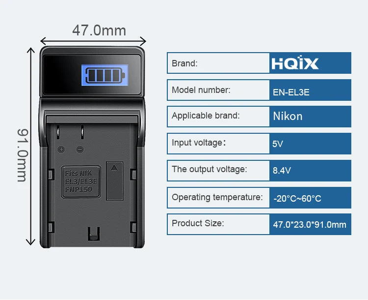 HQIX for Nikon D50 D70 D70S D80 D90 D100 D200 D300 D300S D700 Camera EN-EL3E Charger Battery