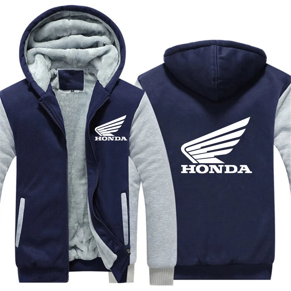 Honda Logo 2025 Autumn Winter Man's Fleece Warm Thicken Coat Popular Patchwork Contrast Color Hoodies Casual Jacket