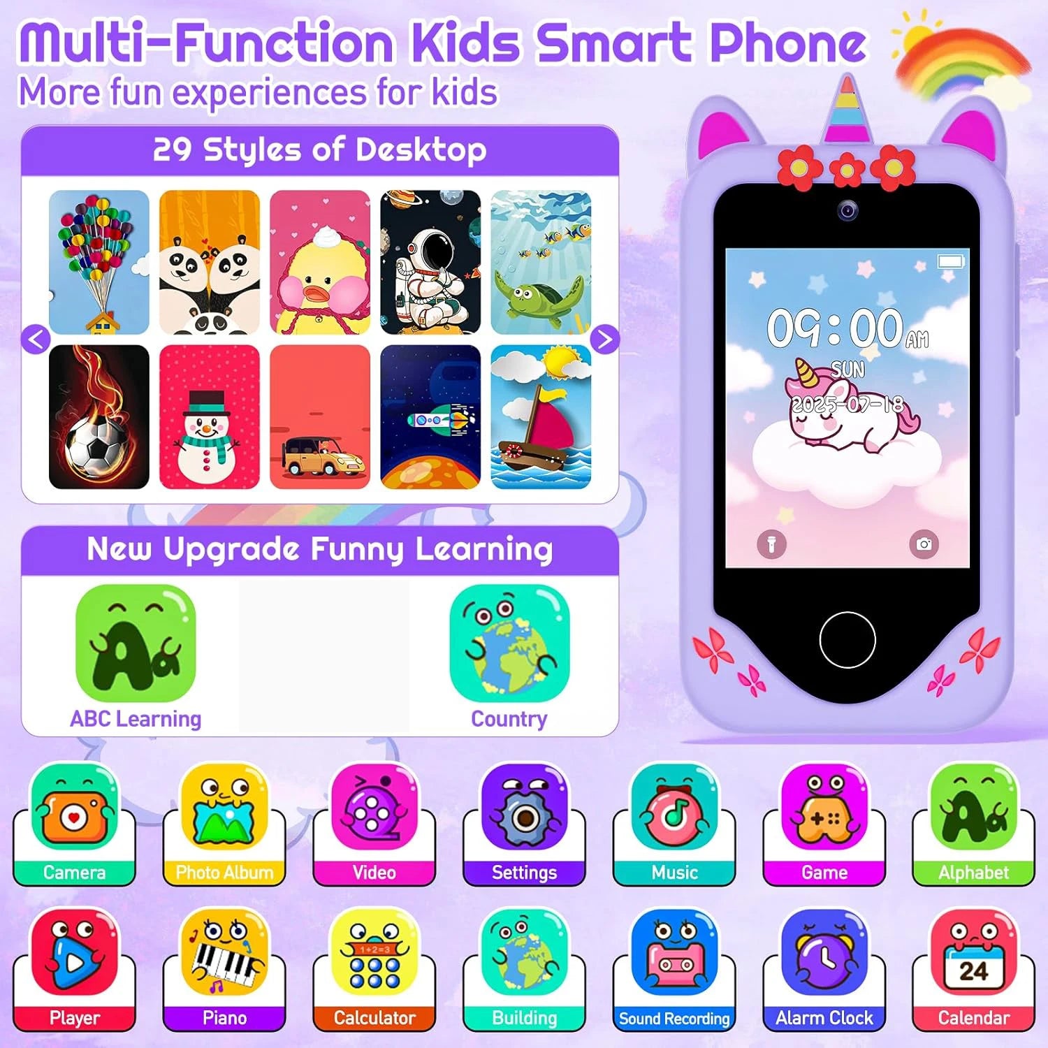 Kids Smart Phone for Boys & Girls 2.8 Inch Touch Screen Kids Toy Phone with Dual Camera ABC Learning Educational Learning Toy