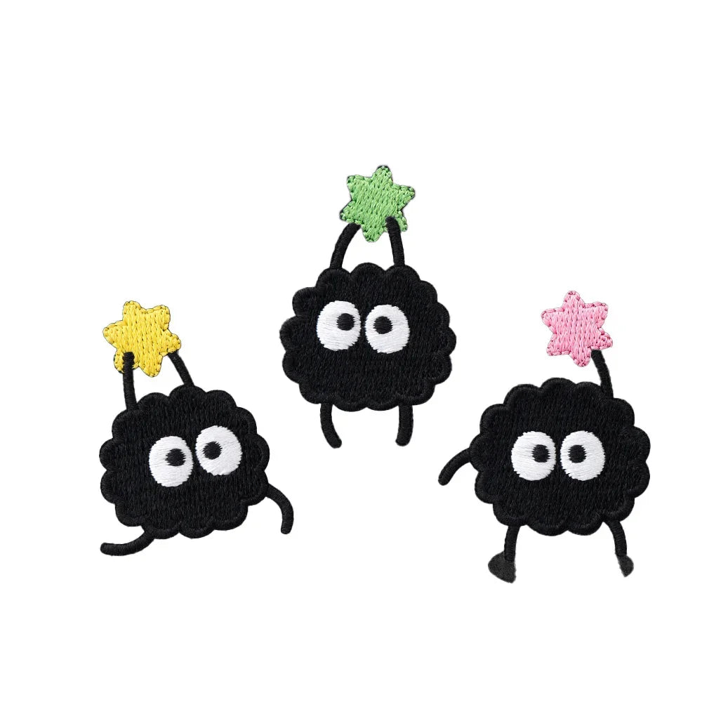 1 Piece Stick On Black Cartoon Cute Pixie Embroidery Decoration Fabric Stickers Down Jacket Self-Adhesive Clothes Patch