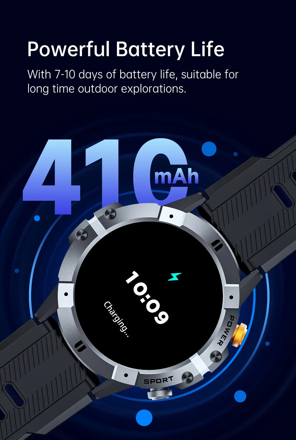 Rugged Fitness Smartwatch - 100+ Professional Sport Modes, Life Waterproof, Smart Message Notifications, Precision Sleep Tracker