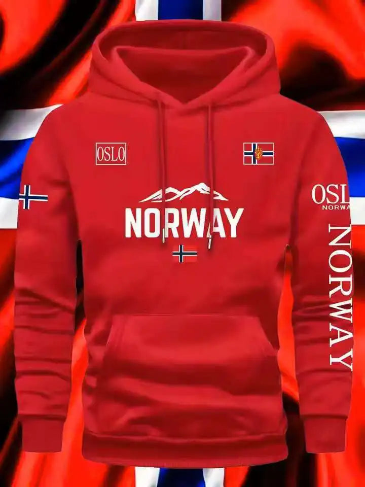 NORWAY printing Autumn winter models Men's Fleece windproof Warm Cotton Oversized Hoodie Outdoor Commuter Men's High Elastic top