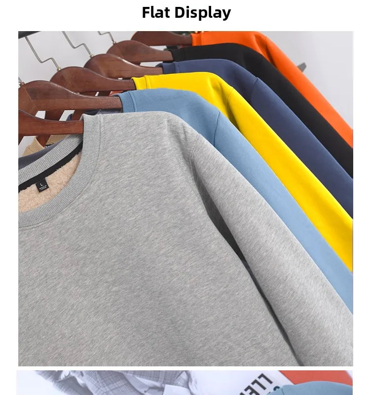 Lamb Velvet Hoodie Men's Thickened Fleece round Neck Casual Versatile Teenage Warm Top Lamb Velvet Jacket Winter Fashion