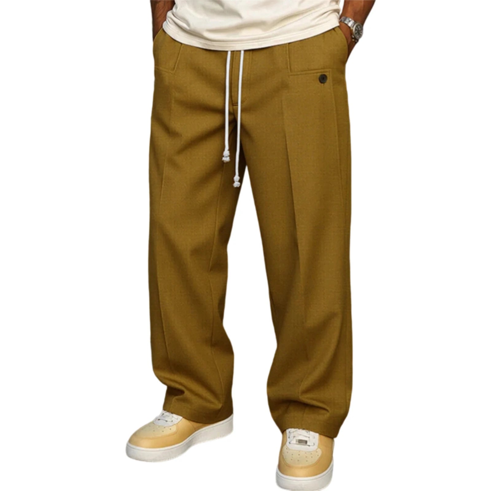 Men s Elastic Waist Jogger Pants with Side Pockets Comfortable Solid Color Casual Mid Rise  Fit Trousers