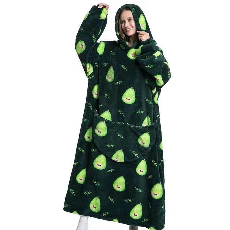 Flannel Blanket with Sleeves Winter Hoodies Sweatshirt   Fleece Giant Wearable Blanket Hoodie Oversized for adults kids babys