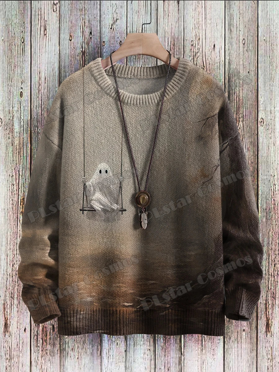 Abstract Art Girl Multicolor Pattern 3D Printed Men's Crewneck Knitted Pullover Winter Unisex Casual Knit Pullover Sweater ZZM47