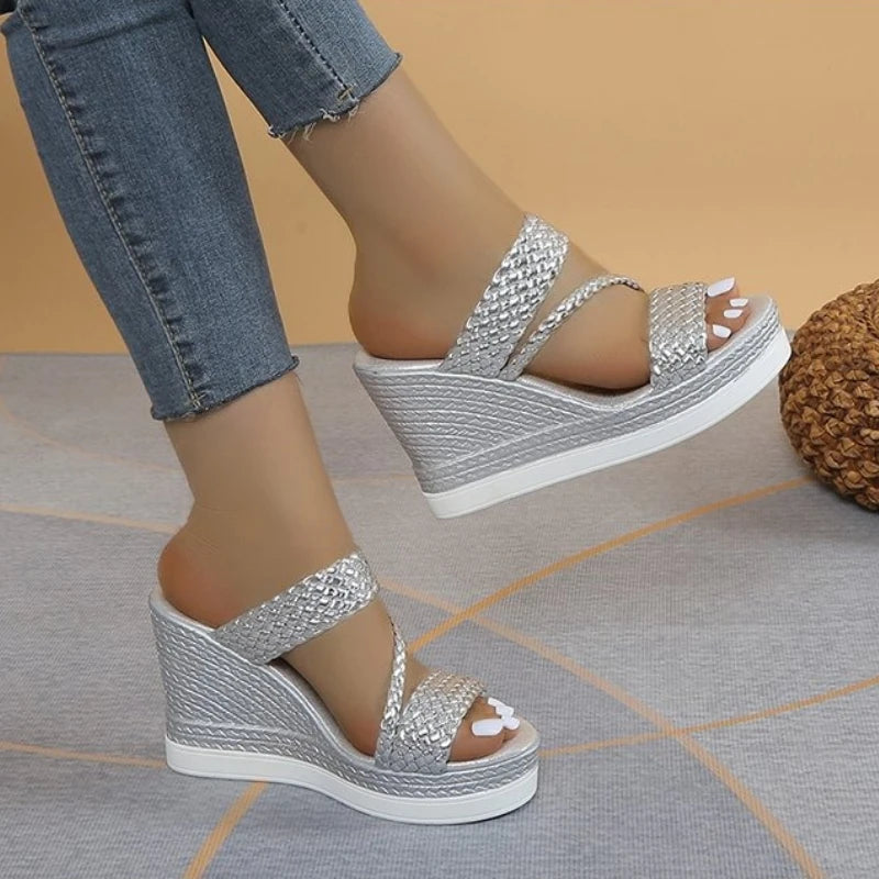 2026 Summer Outdoor Beach Sandals Comfortable Sandals Shallow Wedges Shoes Platform High Heels Ladies Slippers