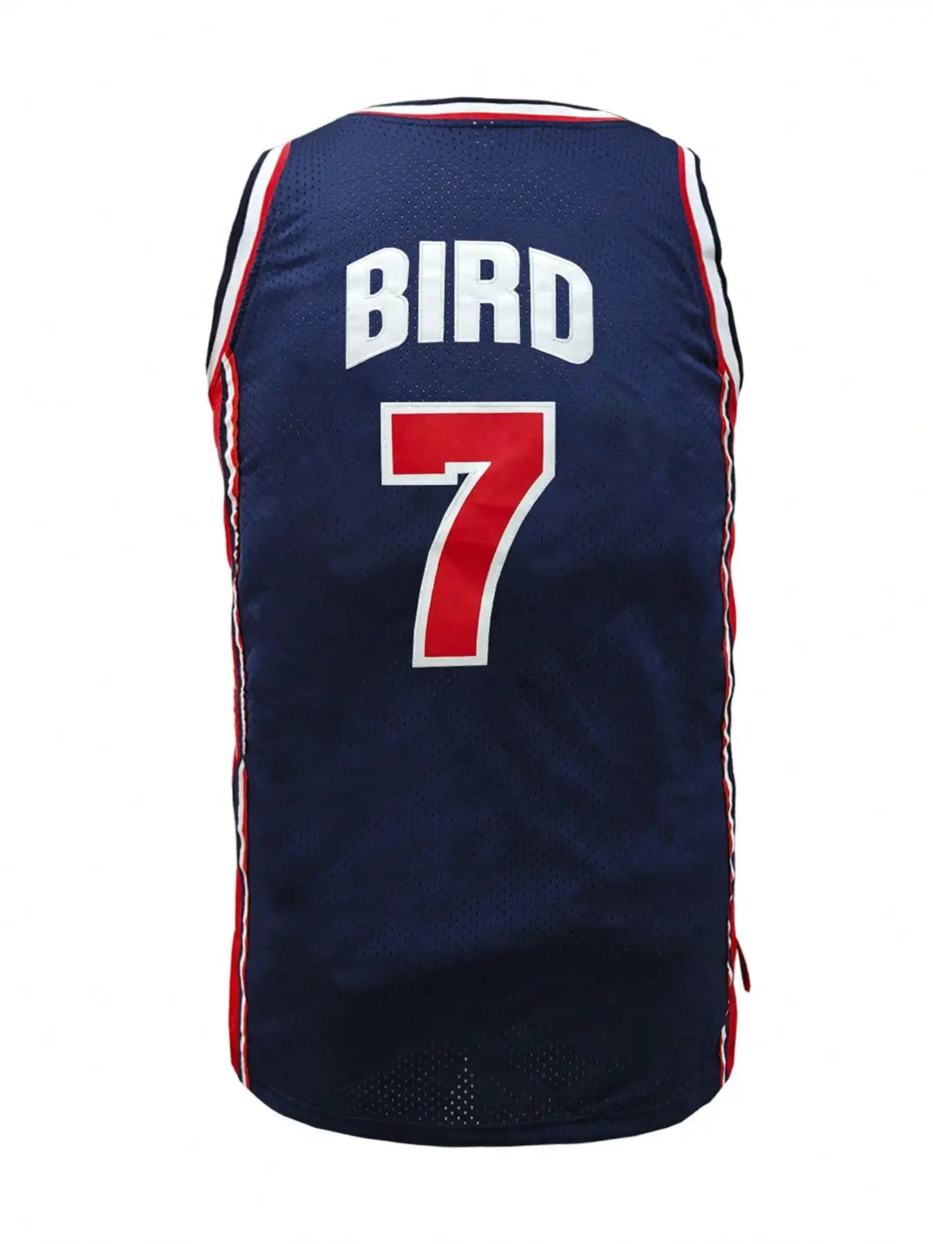 Men's Navy Blue Sleeveless Basketball-Style Jersey, Embroidered Number 7, Loose Fit Crew Neck