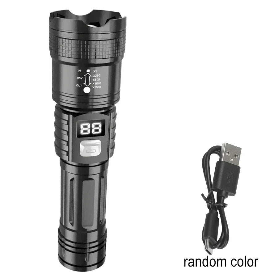 100000LM Super Bright Flashlight Rechargeable LED Torch Long Range Tactical Lamp for Outdoor Waterproof Camping Fishing Lantern