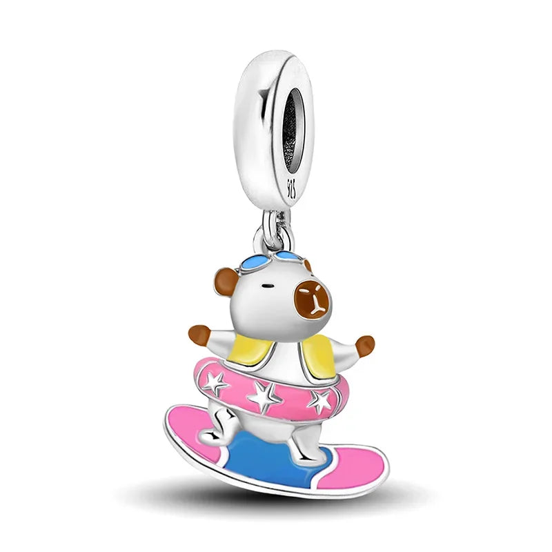 925 Sterling Silver Owl Dinosaur Panda Chameleon Cute Charm Bead Fit Diy Bracelet Bangle Making Gift of High Quality Jewelry