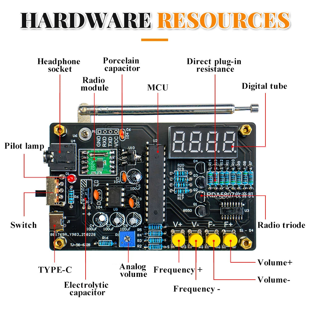 DIY Electronic Kit RDA5807M FM Radio 87-180MHz with Digital Tube Display STC15 Microcontroller Electronic Soldering Projects
