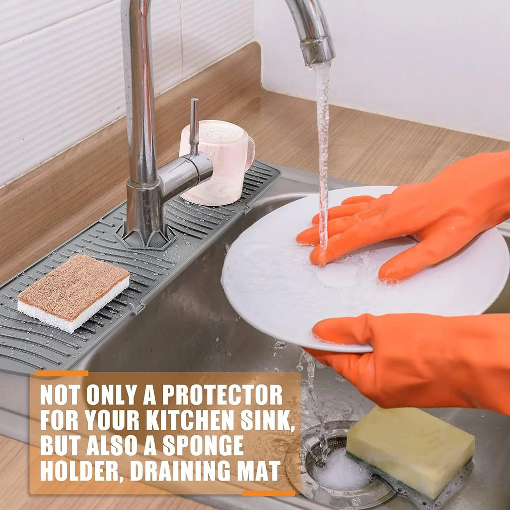 30/24 Inch Silicone Faucet Mat Sink Splash Guard Large Size Faucet Drain Drying Pad Countertop Protector for Bathroom Kitchen
