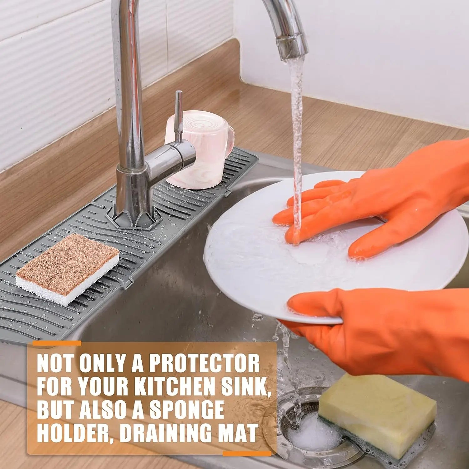 30/24 Inch Silicone Faucet Mat Sink Splash Guard Large Size Faucet Drain Drying Pad Countertop Protector for Bathroom Kitchen