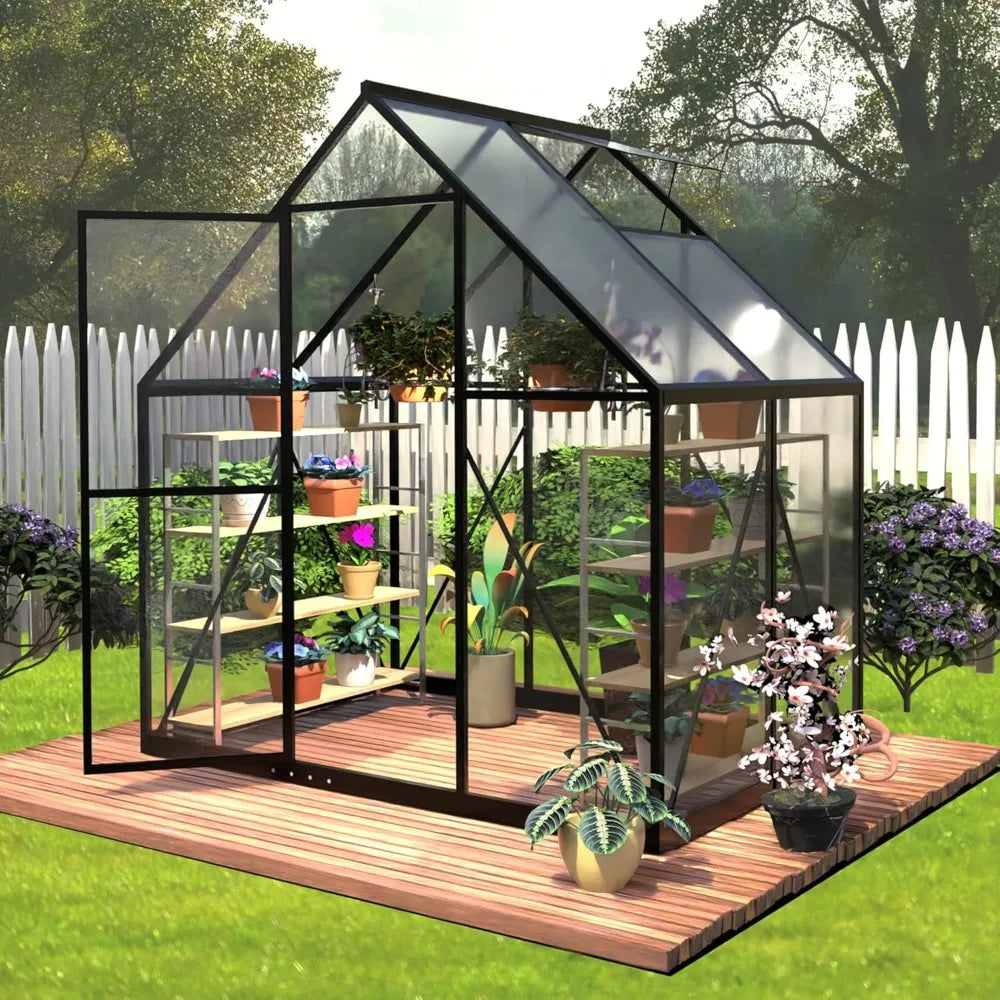 6 x 4 FT Polycarbonate Greenhouse, Winter Greenhouses for Outdoors, Outdoor Greenhouse with Roof Air Vent, Heavy Duty