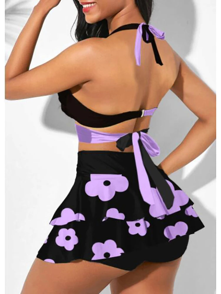 2026 Women Summer Swimsuit Push Up 2 Piece Bikini Set Female High Waist Sports Swimwear With Cover Up Skirt Bathing Suit S-3XL