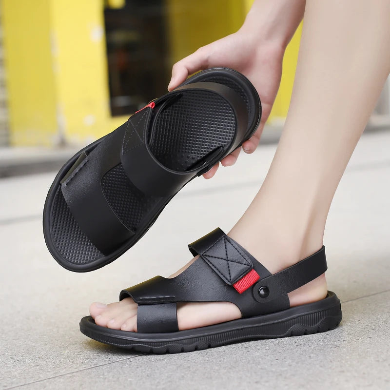 Summer Outdoor Sandals for Men Casual Sport Slippers PU Leather Non-slip Breathable Roman Shoes Beach Flip-Flop Garden Shoes