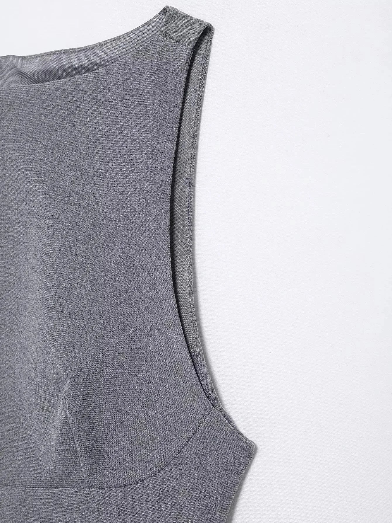 KONDALA Sleeveless O-Neck Mini Gray Dress for Women Sexy Patchwork Zipper Club Casual Fashion Spring Summer 2025 Vintage Dresses