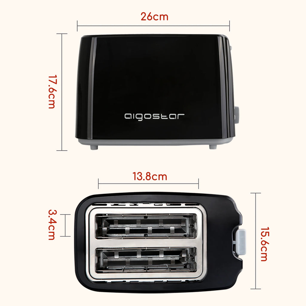 Aigostar Warrior - 2-slice toaster, 7 toasting settings, defrost, reheat and cancel functions; 750W, Black, BPA Free. Exclusive