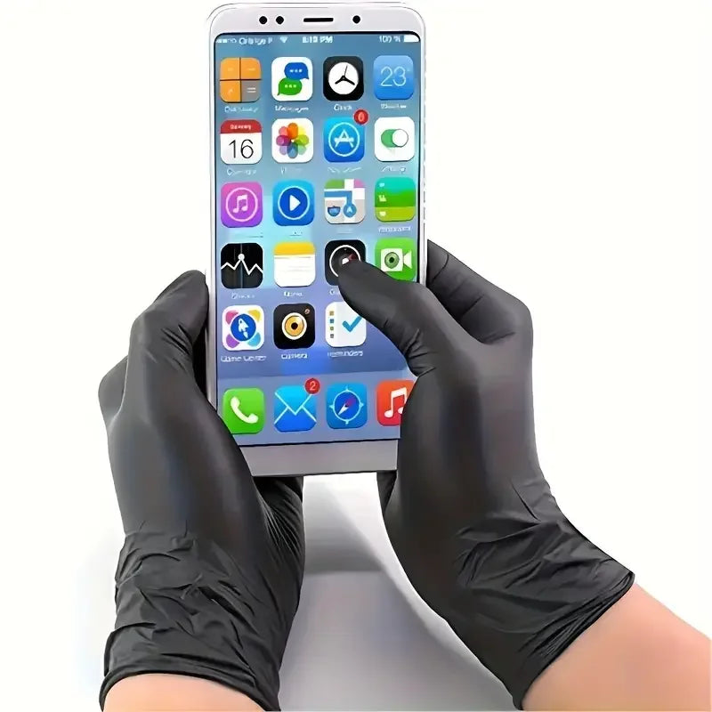 20/50/100PCS Black Nitrile Gloves Disposable Thickened Durable Household Cleaning Gloves for Kitchen Cooking Hair Dyeing Tattoo
