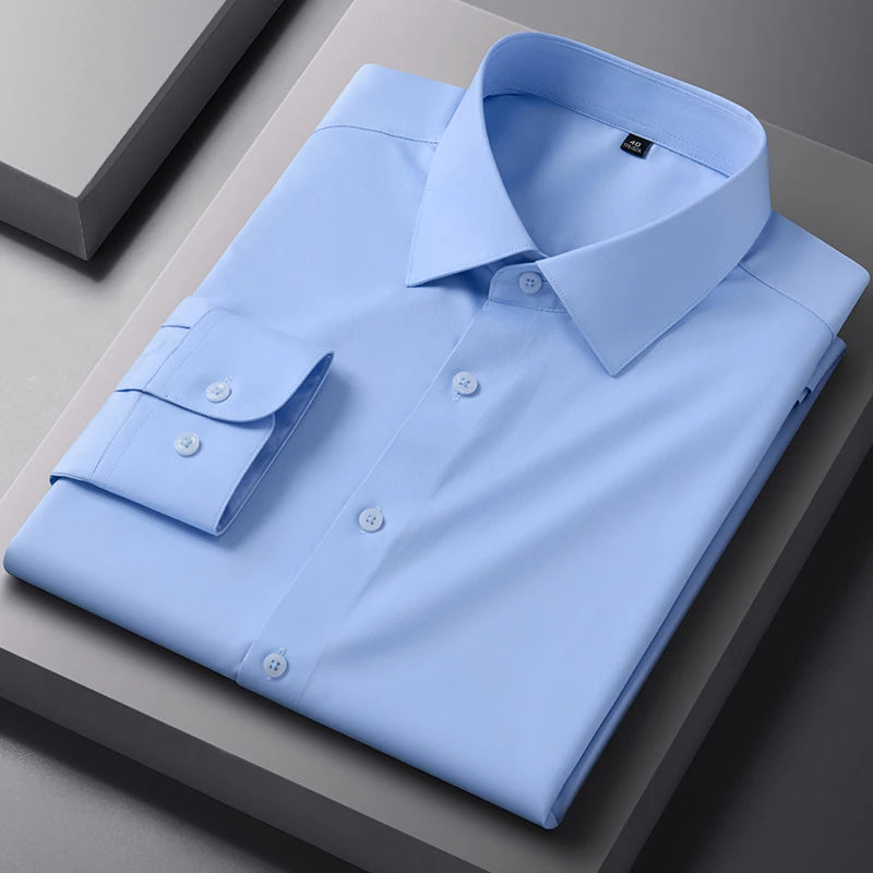 Bamboo Fiber Anti-Wrinkle Mens Shirts Long Sleeve Dress Shirts For Slim Fit Camisa Social Business Blouse White Shirt S-7XL 8XL