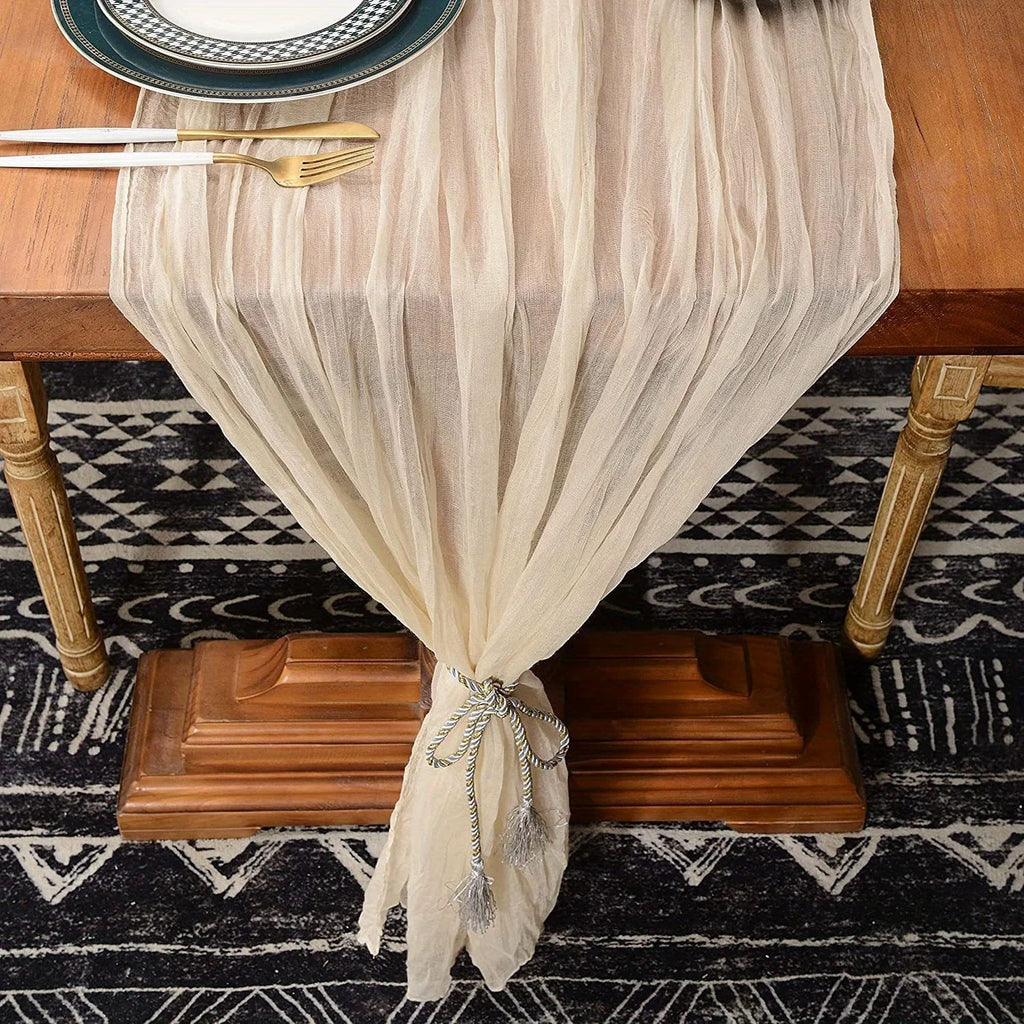 1pc Boho Style Cheesecloth Table Runner - Long Gauze Sheer RomanticTable Runner For Weddings, And Scene Decor Home Decor