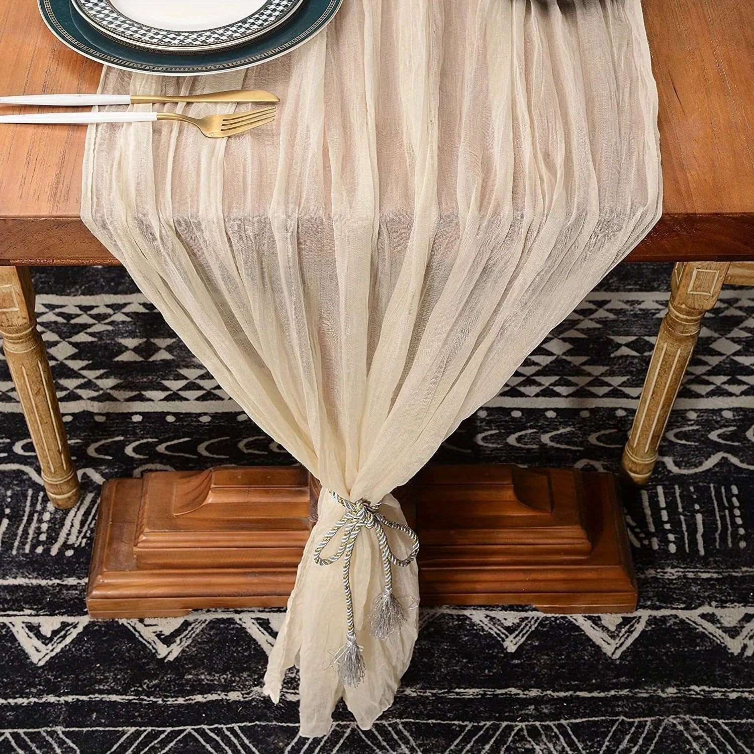 1pc Boho Style Cheesecloth Table Runner - Long Gauze Sheer RomanticTable Runner For Weddings, And Scene Decor Home Decor