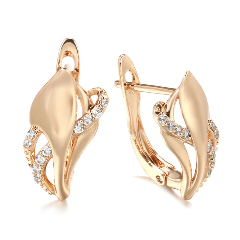 New Vintage Curve Zircon Earrings 585 Rose Gold for Women Elegant Geometric Wedding Earrings Fashion golden Jewelry Earrings