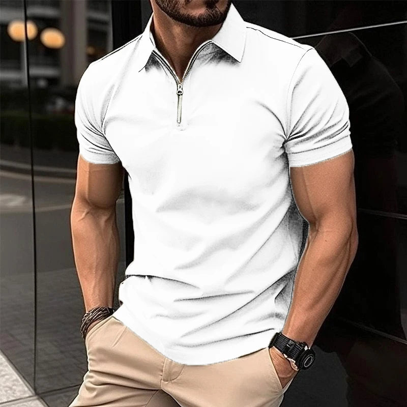 Men's Solid Color Polo Shirt Short Sleeve Zipper Collar Tshirts &for Men Summer Turn-Down Streetwear New Male Jogger Tops