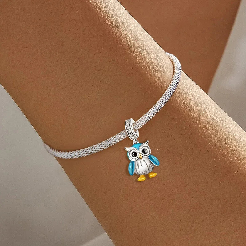 925 Sterling Silver Owl Dinosaur Panda Chameleon Cute Charm Bead Fit Diy Bracelet Bangle Making Gift of High Quality Jewelry