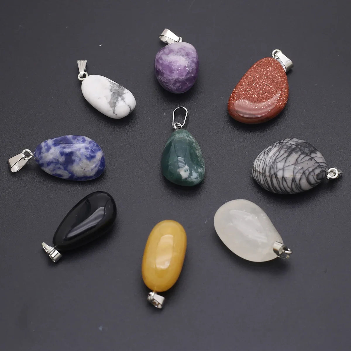 12pcs Natural Stone Pendant Mix Colors Women Natural Jewelry Charms fit DIY Necklace Making Wholesale Multiple Shapes