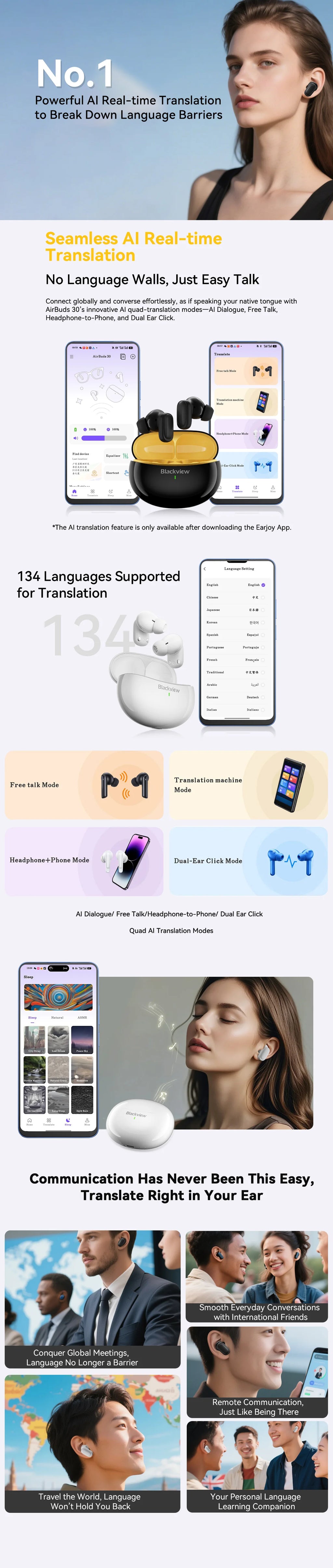 Blackview Airbuds 30 Headset Wireless Headphones TWS Sports Air Conduction Bass ENC Earphones TWS With Mic 400mAh IPX7
