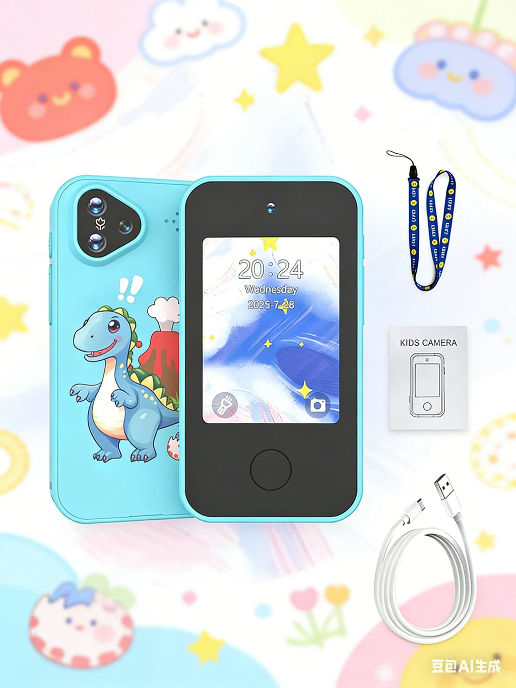 This children's smart early education toy phone features storytelling, music playback, and photo-taking functions.