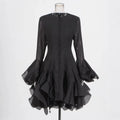 TWOTWINSTYLE Solid Slimming Spliced Folds Dresses for Women Round Neck Long Sleeves Patchwork Buttons Dress Female Clothing New