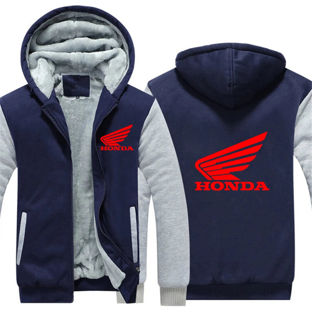 Honda Logo 2025 Autumn Winter Man's Fleece Warm Thicken Coat Popular Patchwork Contrast Color Hoodies Casual Jacket