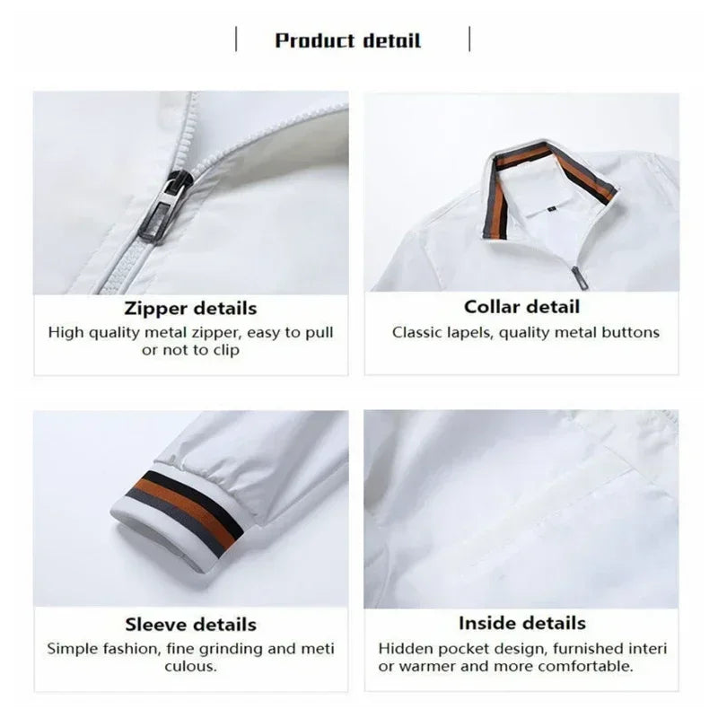 Embroidered Autumn and Winter Men's Stand Collar Casual Zipper Jacket Outdoor Sports Coat Windbreaker Jacket for Men Waterproof