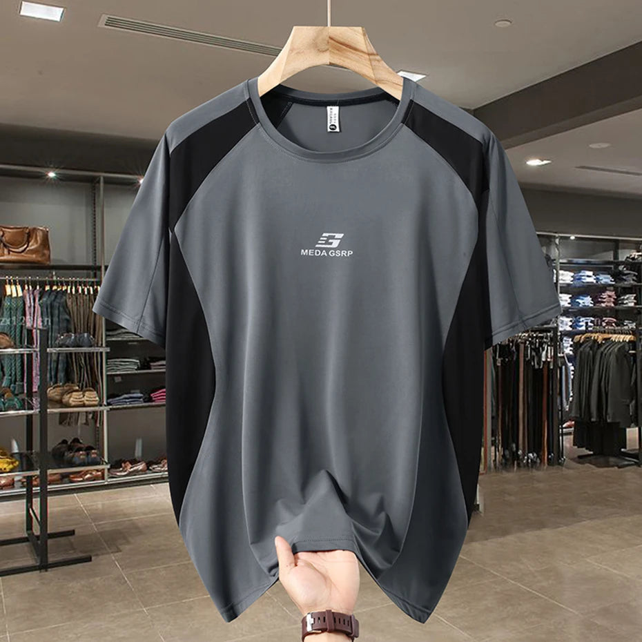 13XL Plus Size T-shirts Summer Men Loose Tee Tops Color Block Patchwork Short Sleeve Crew Neck Tee Tops Big Size 11XL 12XL