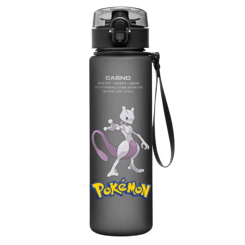 560ML Pokemon Water Cup Pikachu Mewtwo Gengar Portable Plastic Cartoon Outdoor Sports Large Capacity Travel Hiking Water Bottle
